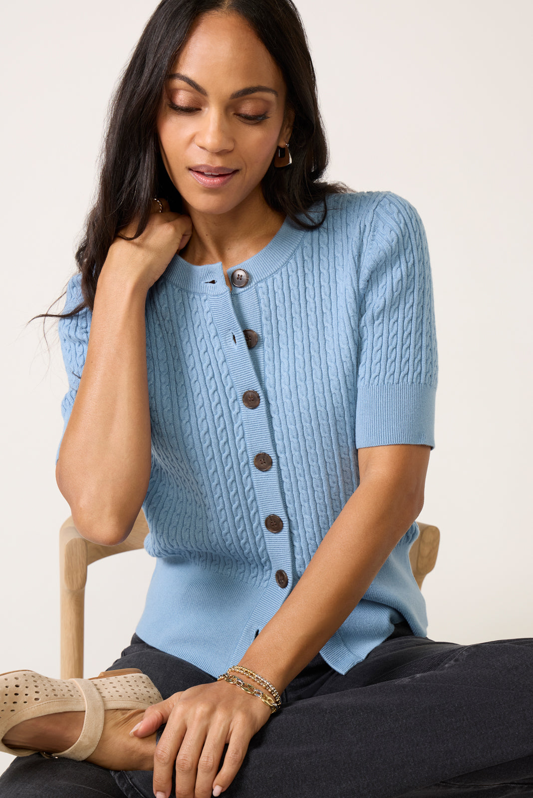 short sleeve cardigans for dresses Textured V Neck Short Sleeve Cardigan