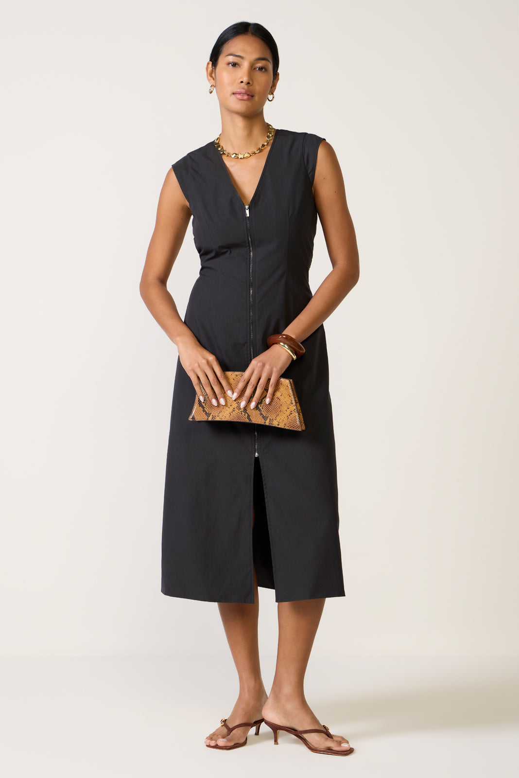 knee length dresses for ladies Laurel Zip Front Midi Dress