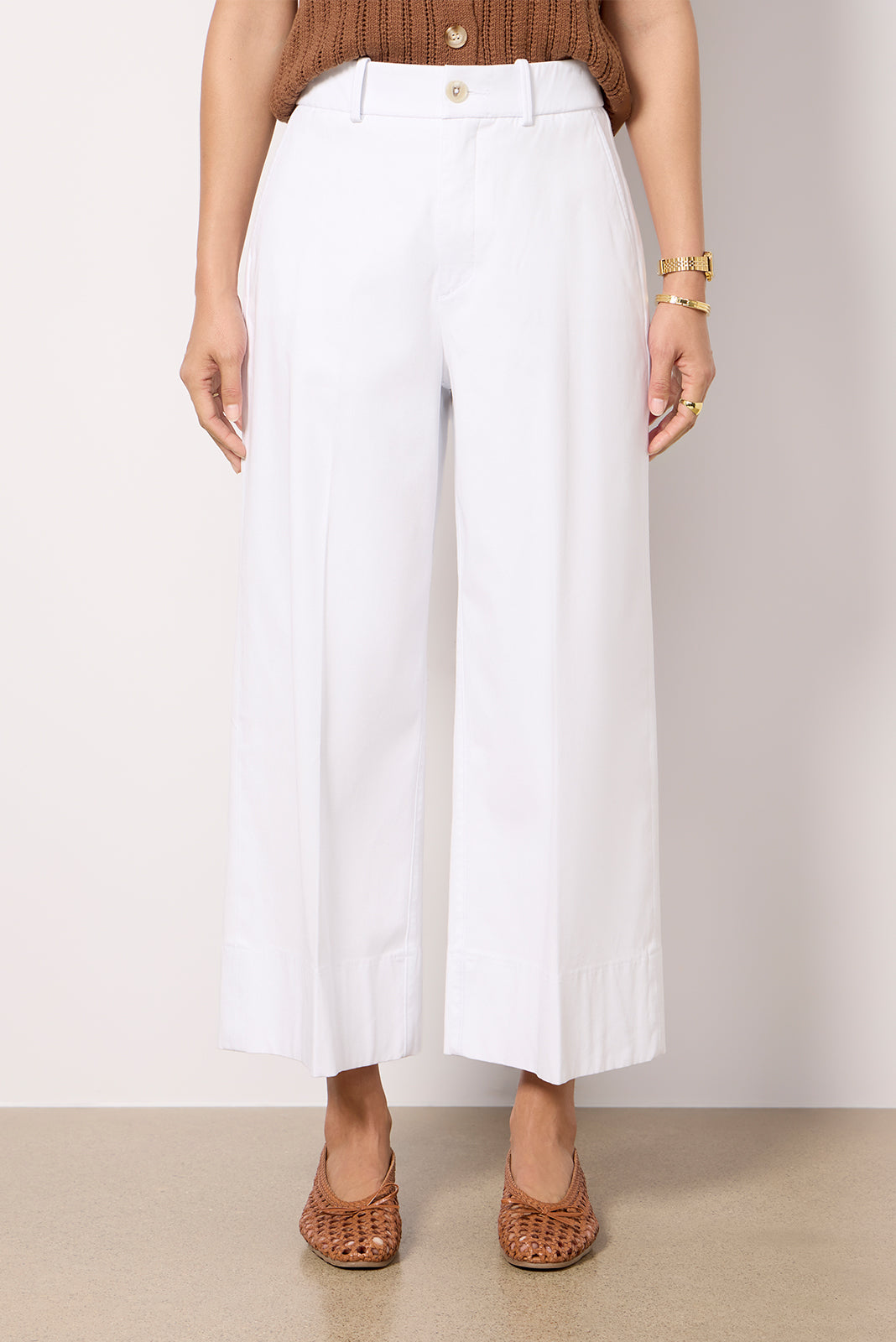 Stretch Twill Cropped Wide Leg