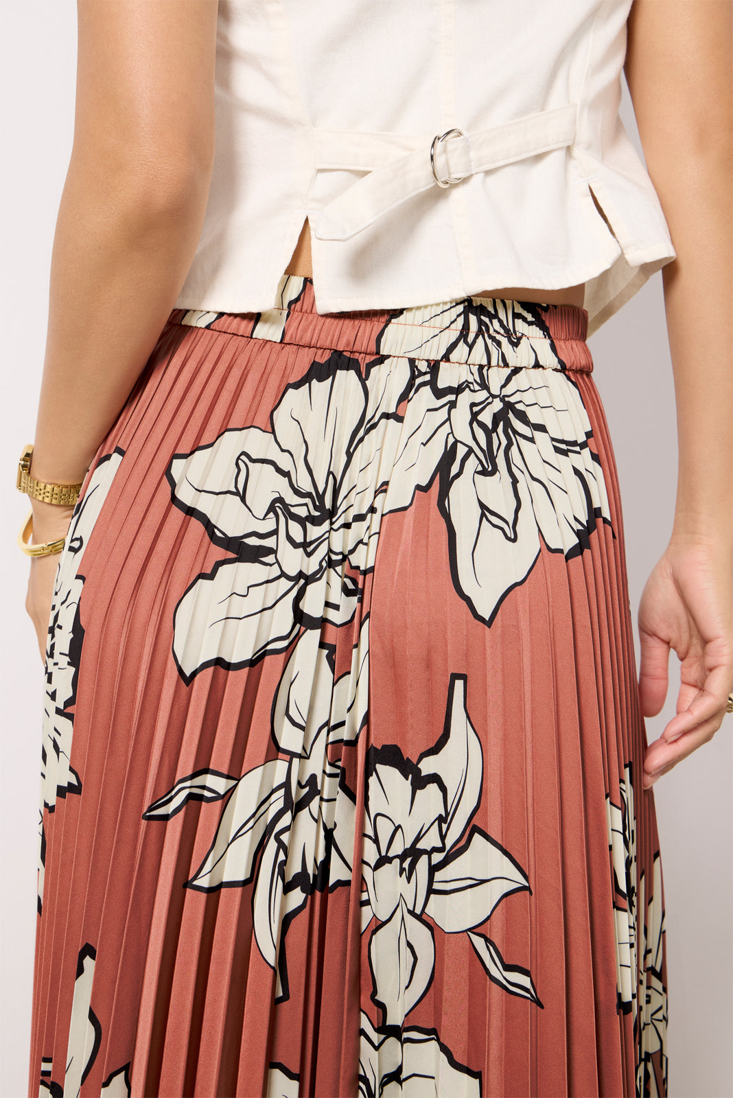 Satin Pleated Midi Skirt