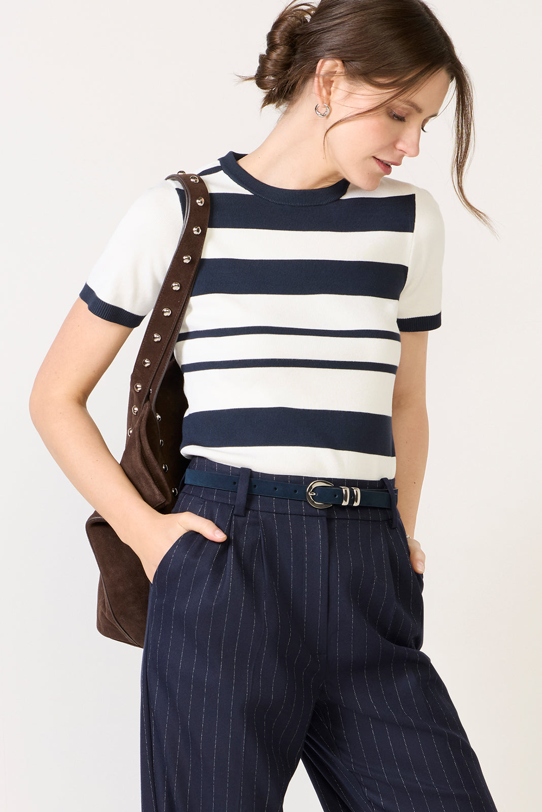 トップス Knit Stripe Tops Maxime Knit Stripe Short Sleeve Sweater