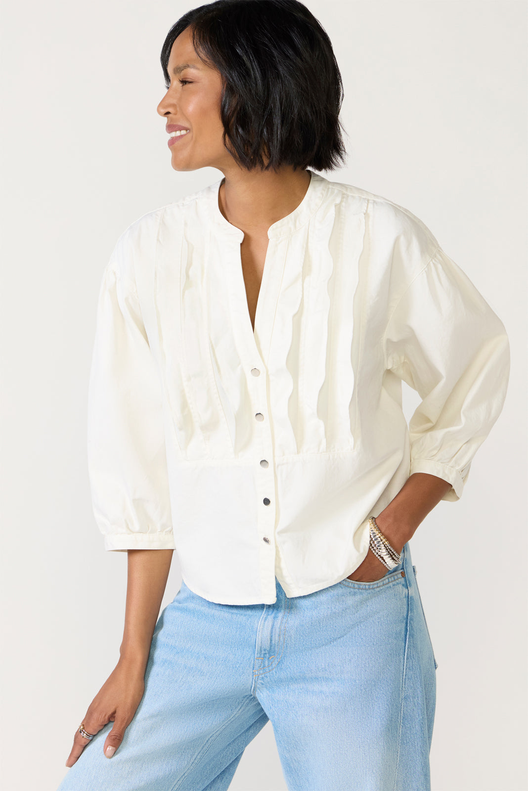 NATION LOS ANGELES Women's Amelia Ruffle Shirt, Size XS, White