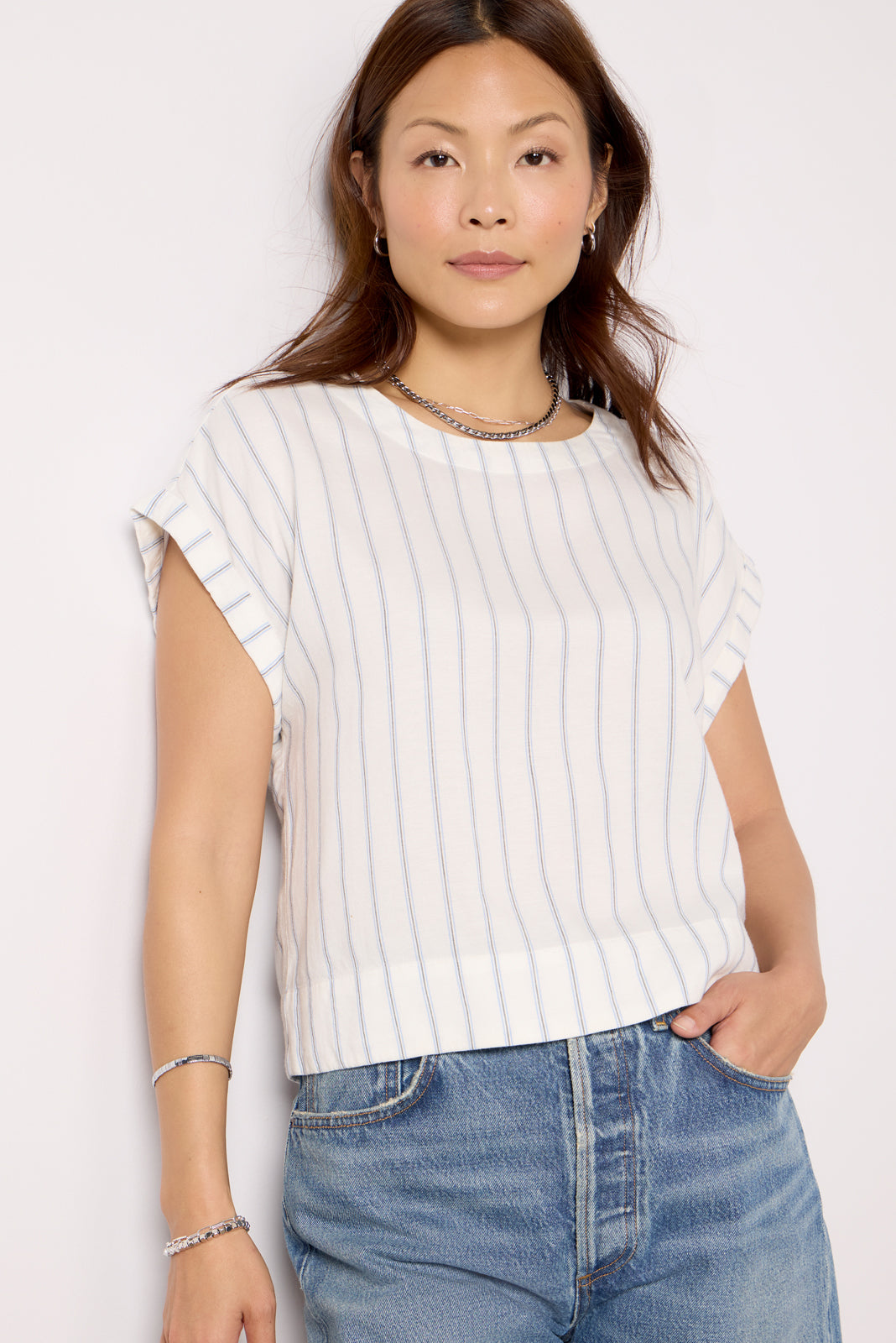 Button Back Stripe Top