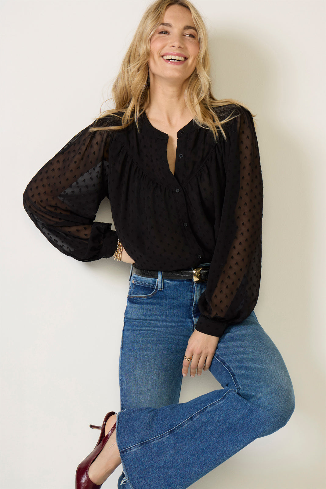 Lainey Heart Clip Dot Blouse