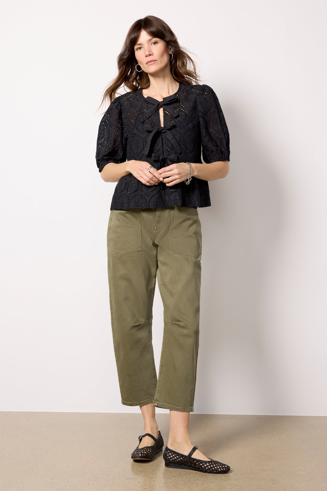Elsie Eyelet Tie Front Blouse