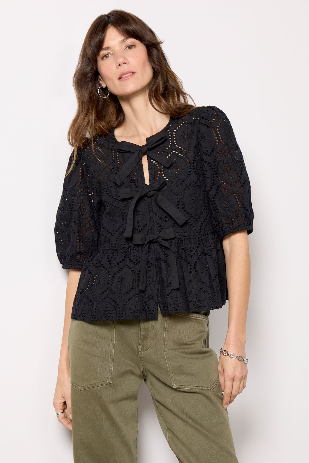 Elsie Eyelet Tie Front Blouse