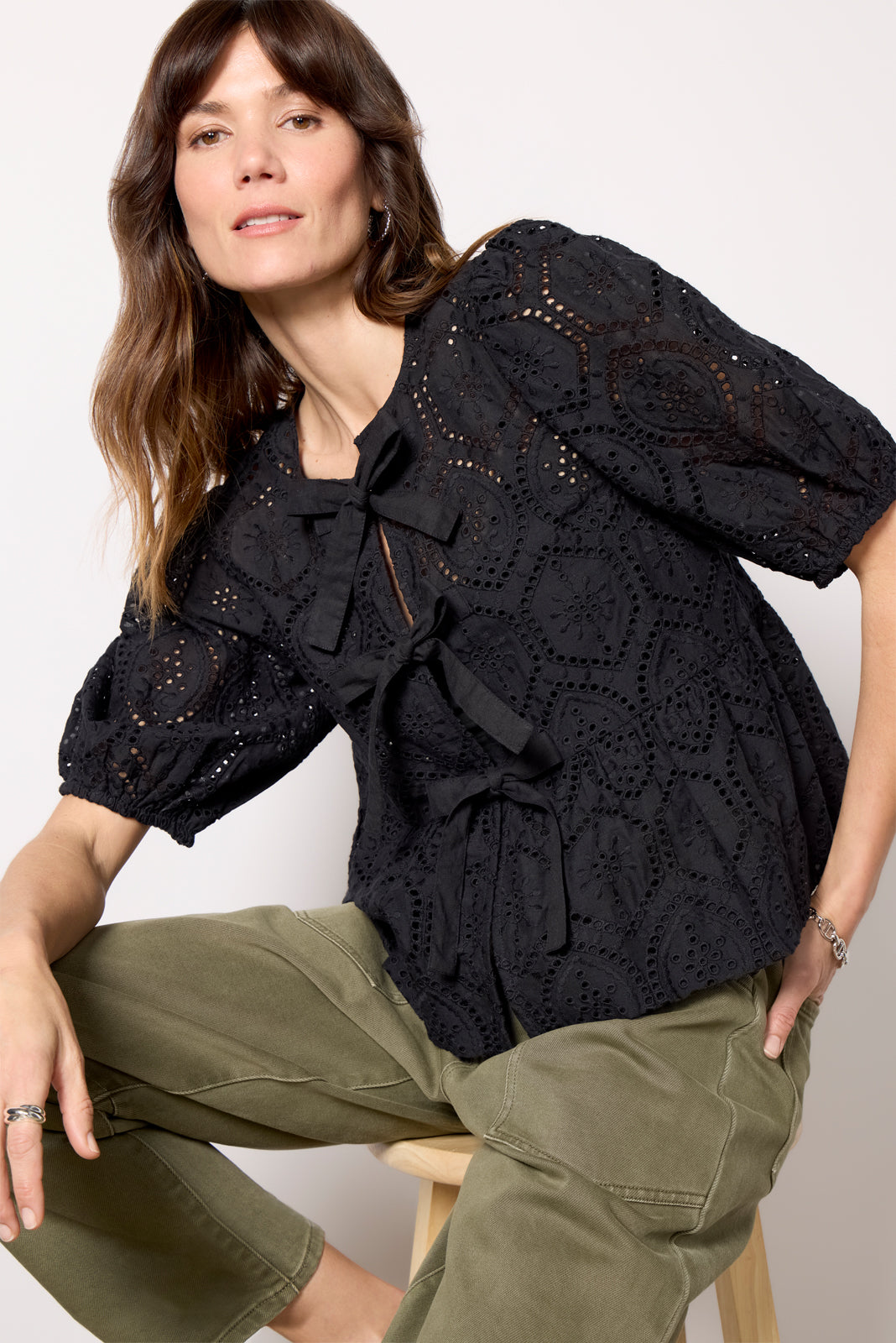 Elsie Eyelet Tie Front Blouse