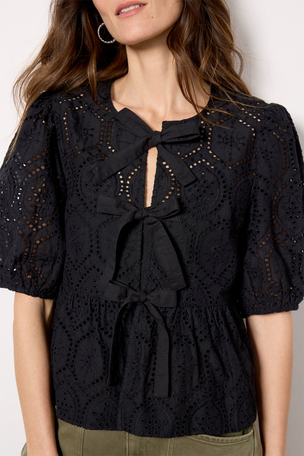 Elsie Eyelet Tie Front Blouse