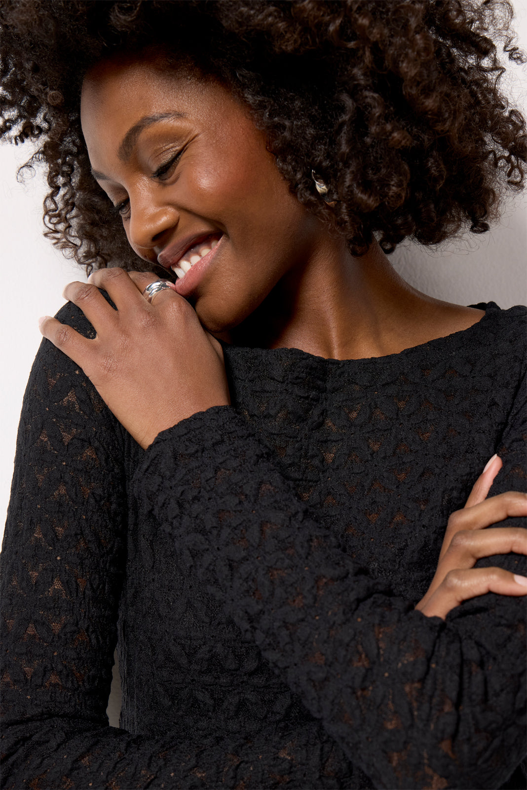 Long Sleeve Textured Boatneck Top