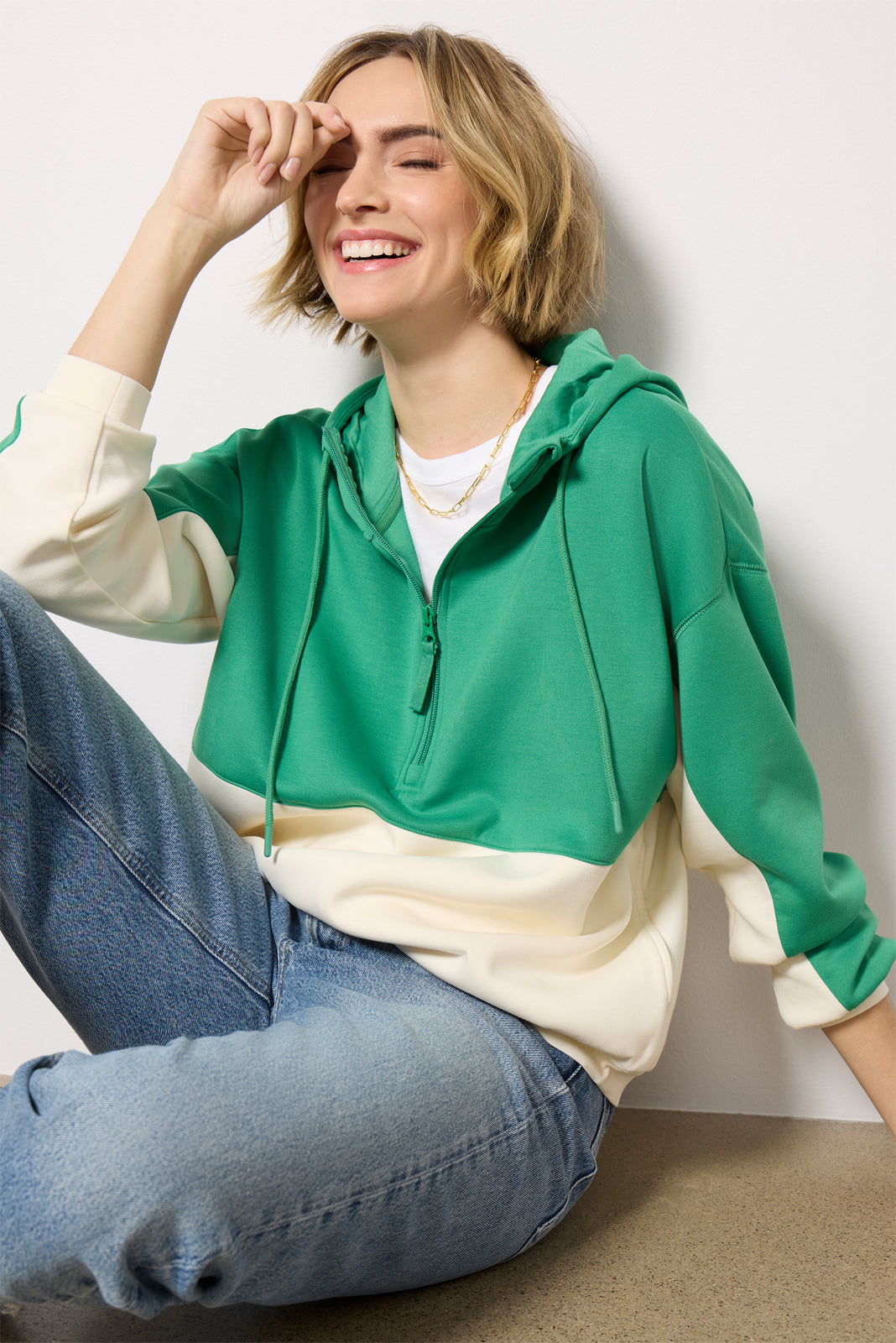Half-Zip Color-Block Short-Sleeved Top main image 1