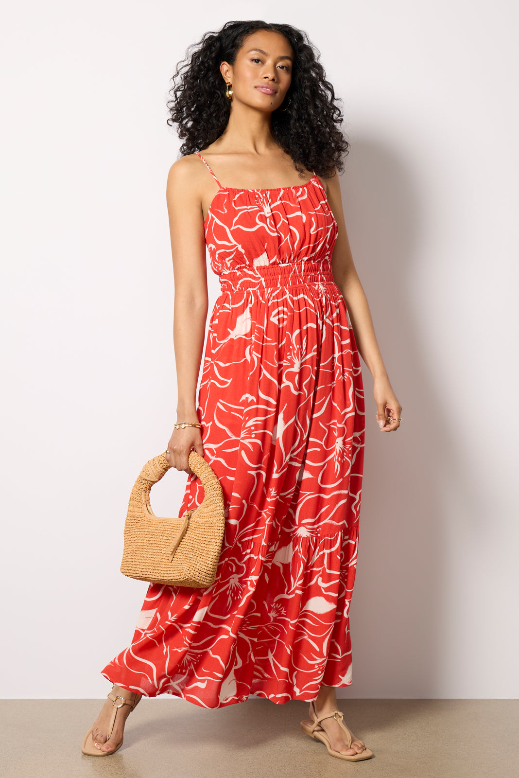 Z Supply Women's Toluca Cala Flora Midi Dress, Size XL, Red Z Supply Women's Toluca Cala Flora Midi Dress, Size XL, Red