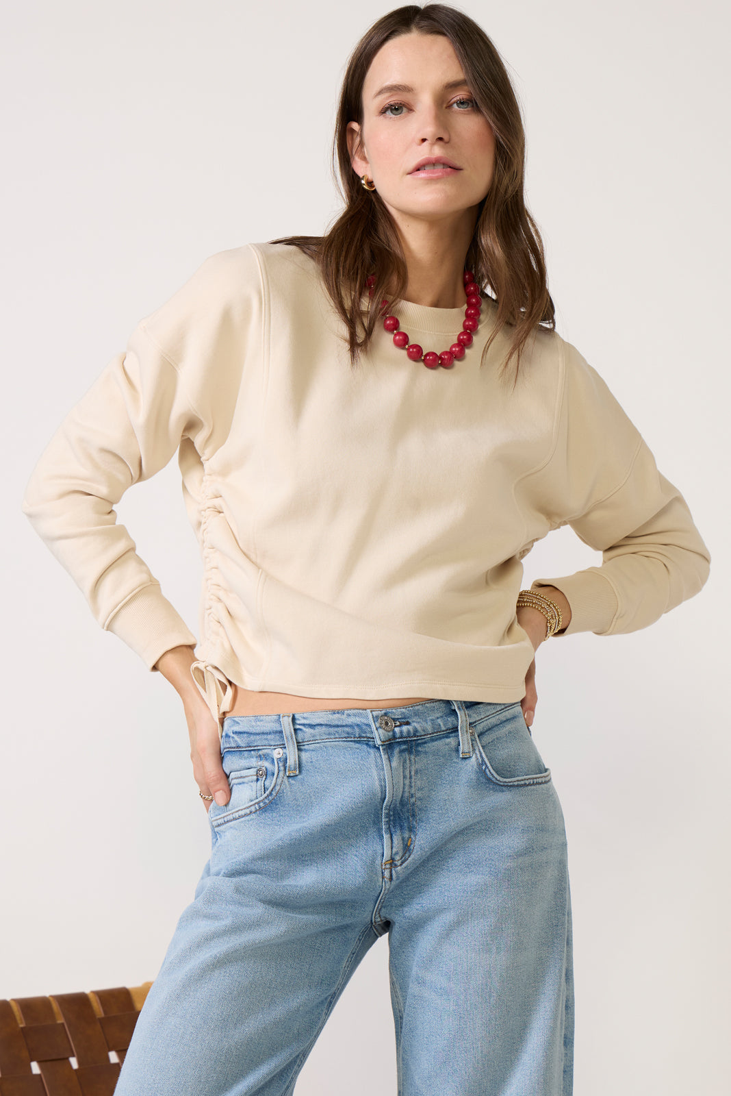 Dara Side Ruched Sweatshirt