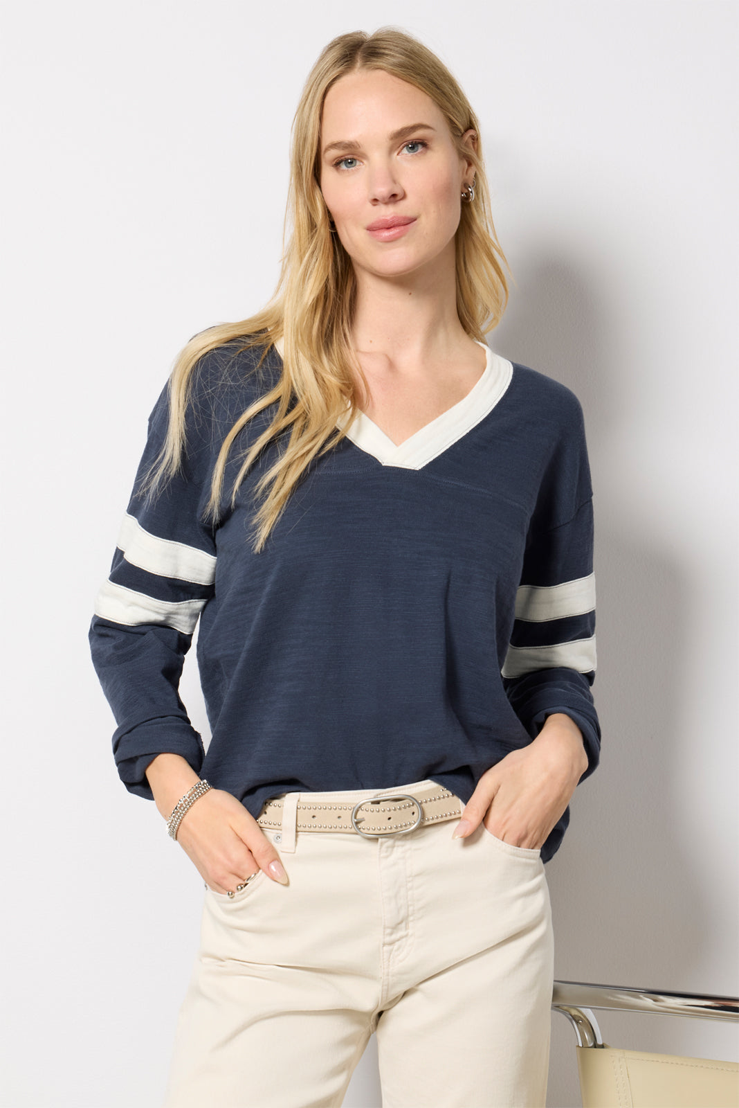 Sunwashed Slub V Neck Top