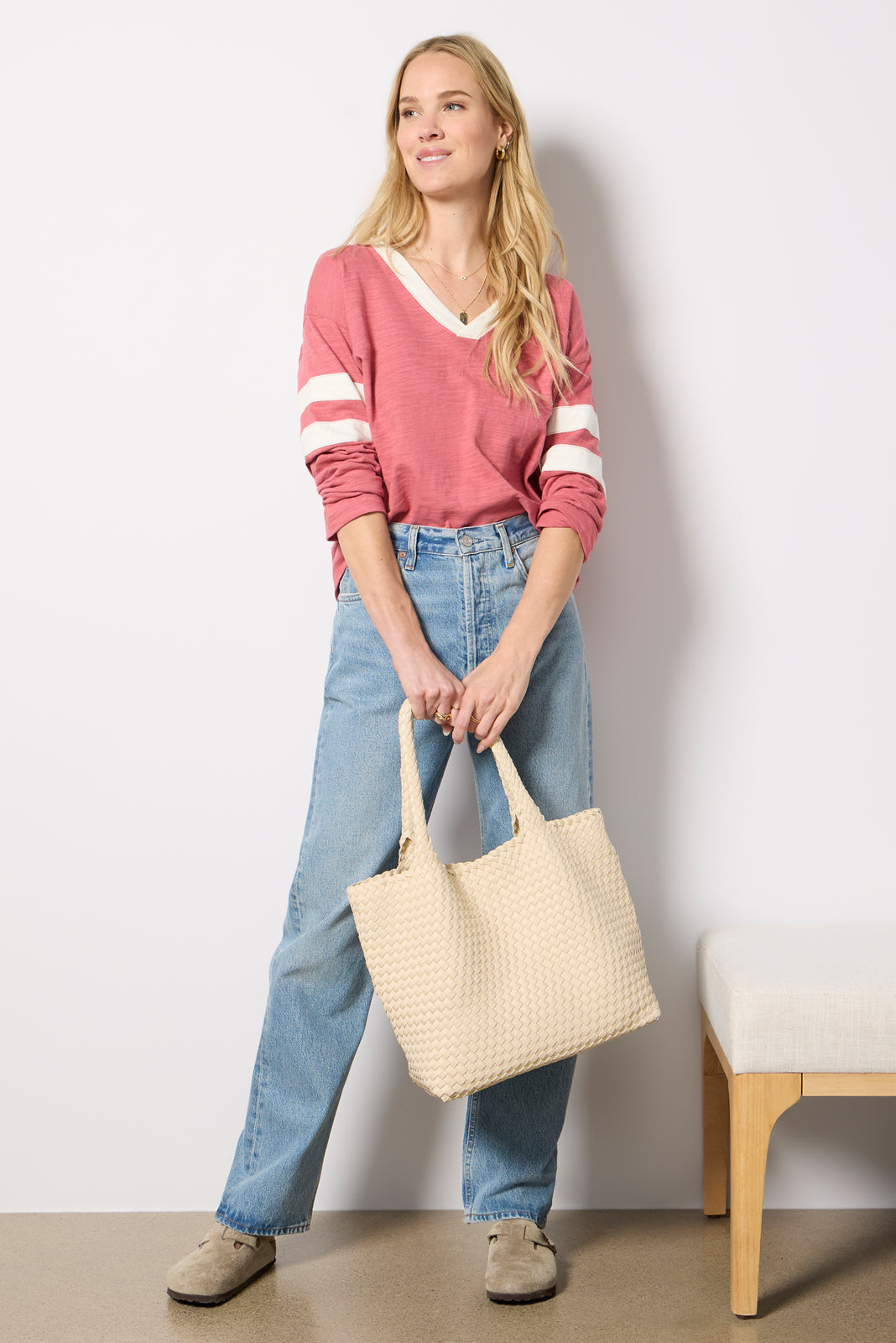 Sunwashed Slub V Neck Top