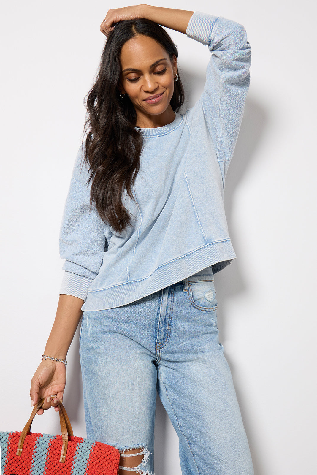 Lax Knit Denim Sweatshirt