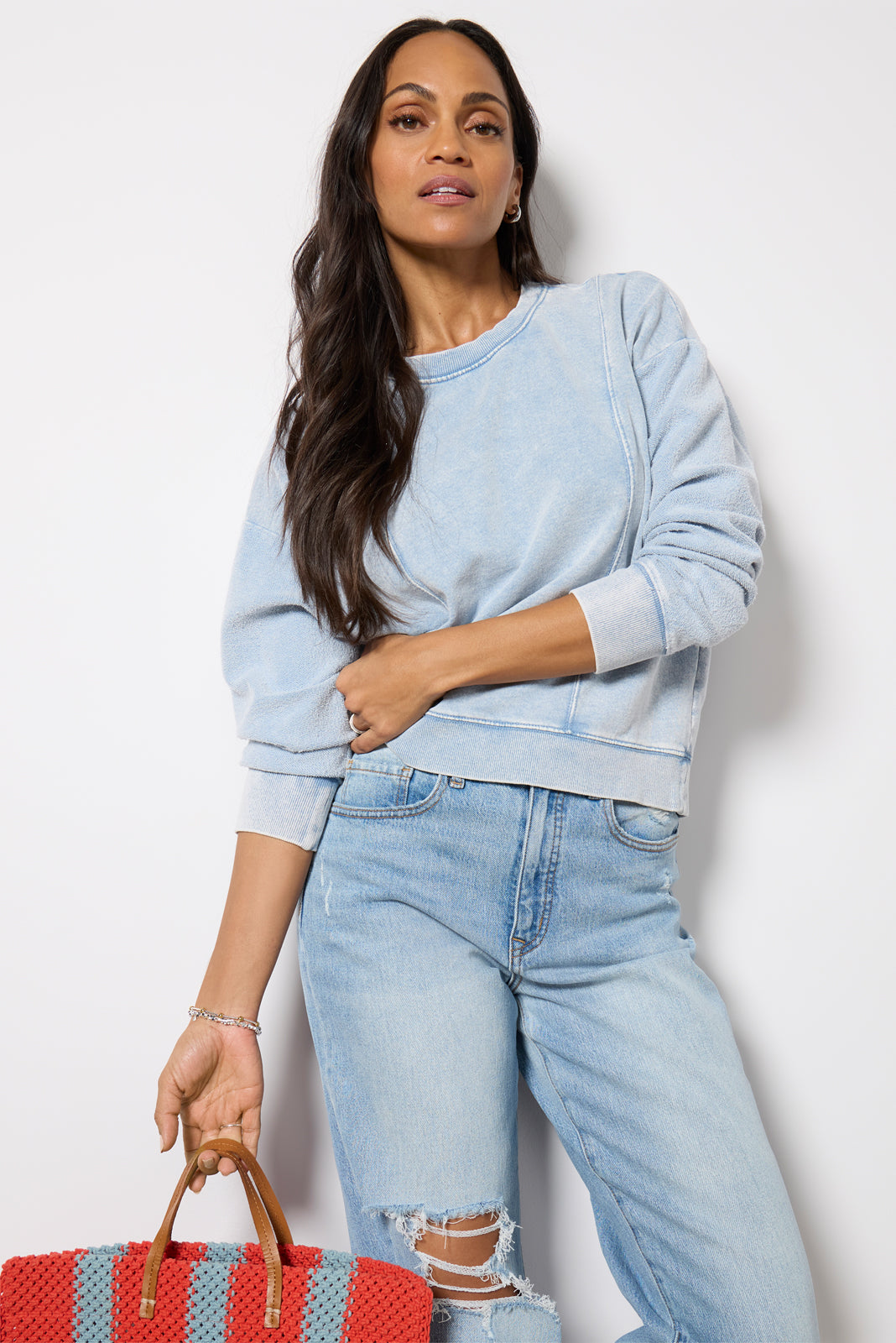 Lax Knit Denim Sweatshirt