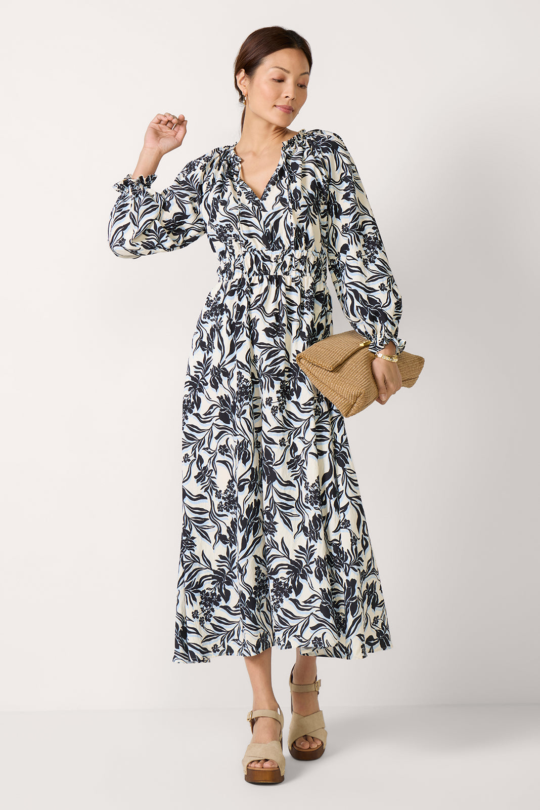 rails long sleeve dress Rails Matia Floral-print Midi Dress