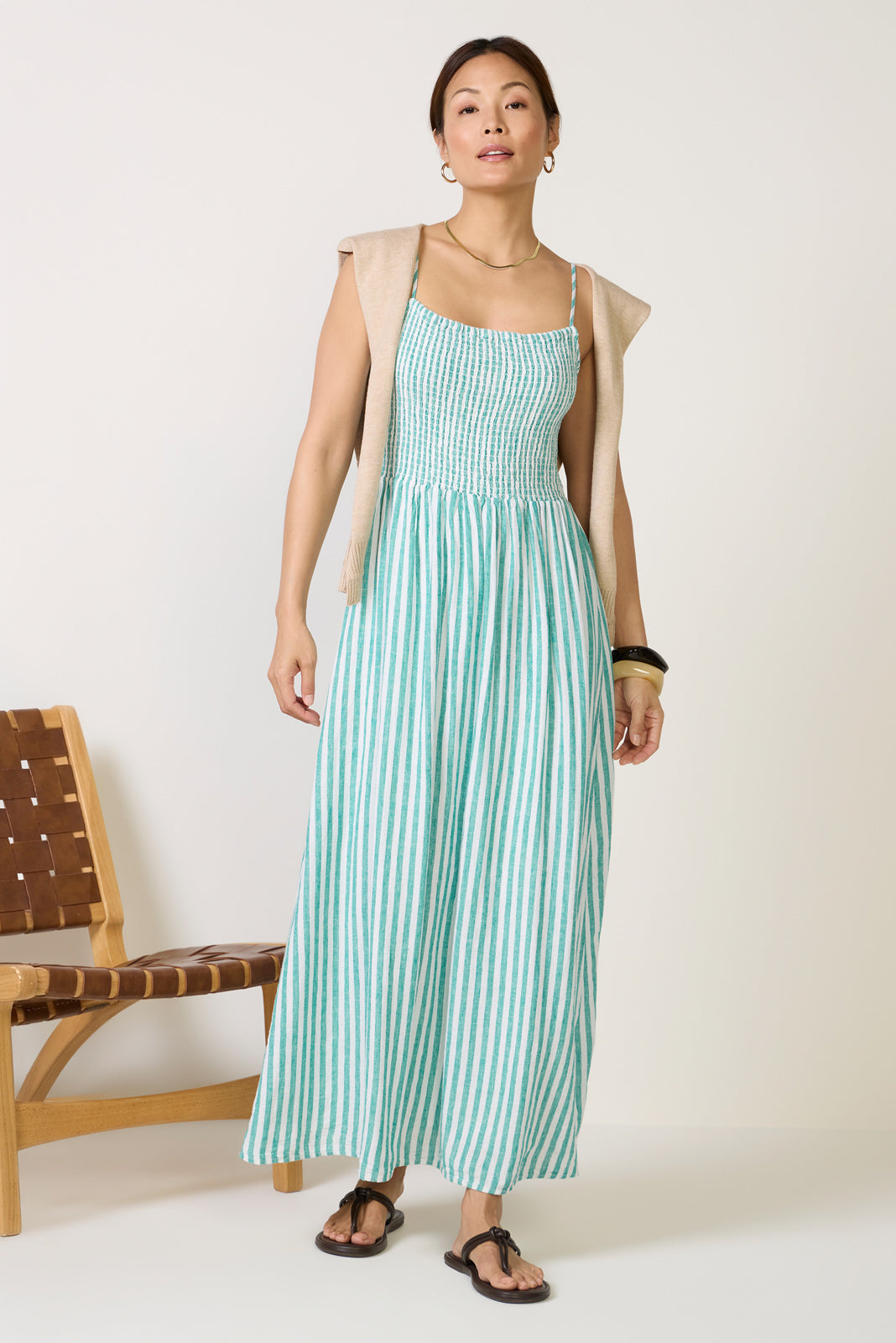 Z SUPPLY Women's Bayside Striped Linen Dress, Size Small, Green Z SUPPLY Women's Bayside Striped Linen Dress, Size Small, Green
