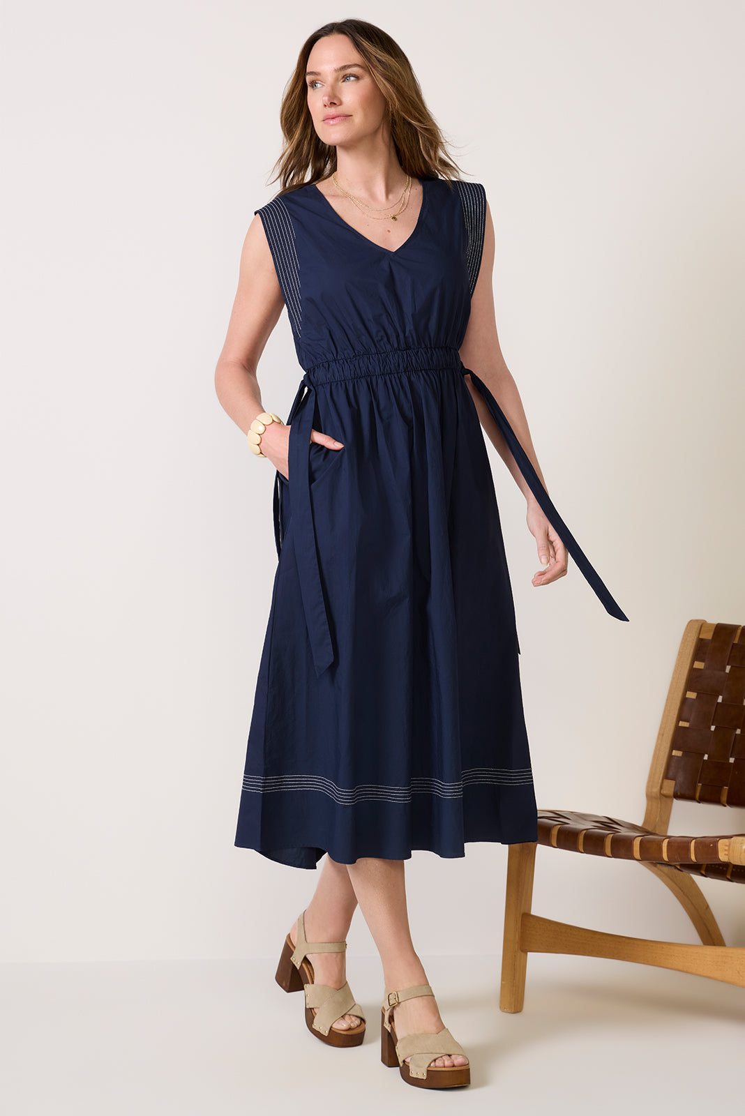 EVEREVE Women's Whitley Contrast Stitch Midi Dress, Size XL, Blue EVEREVE Women's Whitley Contrast Stitch Midi Dress, Size XL, Blue