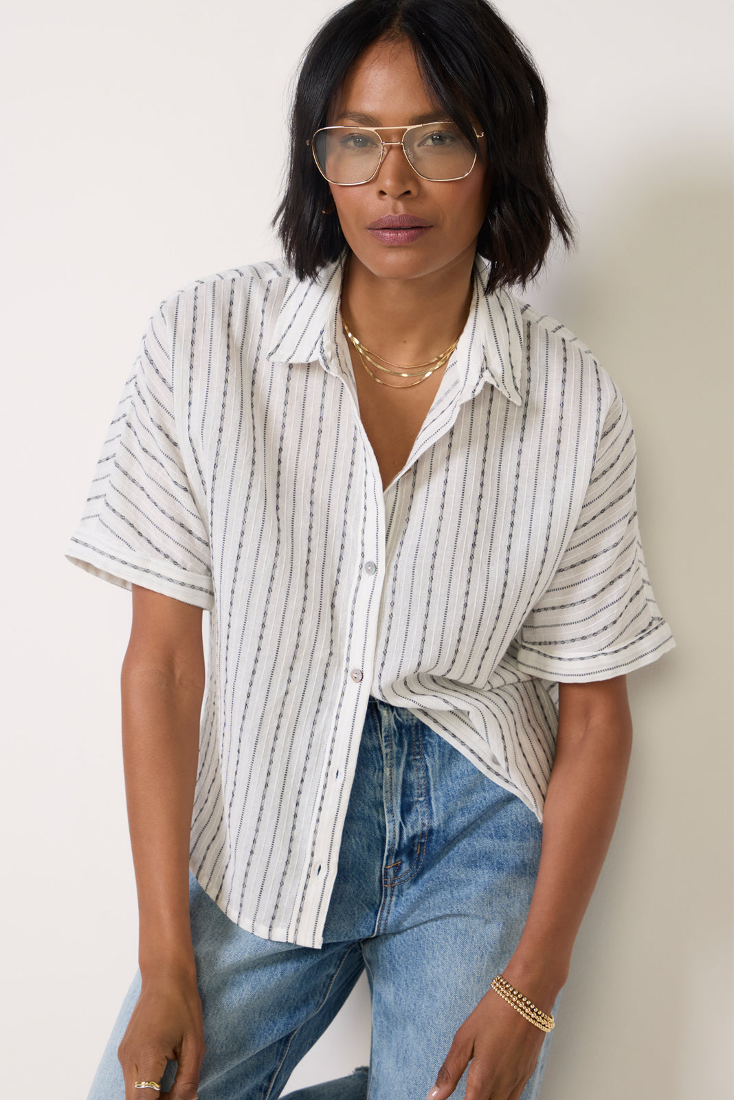 CLOTH AND STONE Women's Short Sleeve Resort Shirt, Size XS, White CLOTH AND STONE Women's Short Sleeve Resort Shirt, Size XS, White