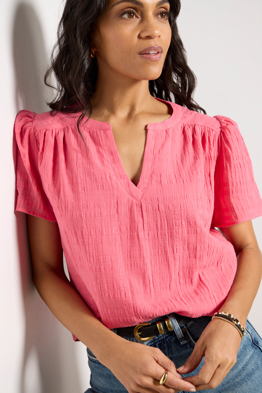 Shelby Textured Split Neck Top