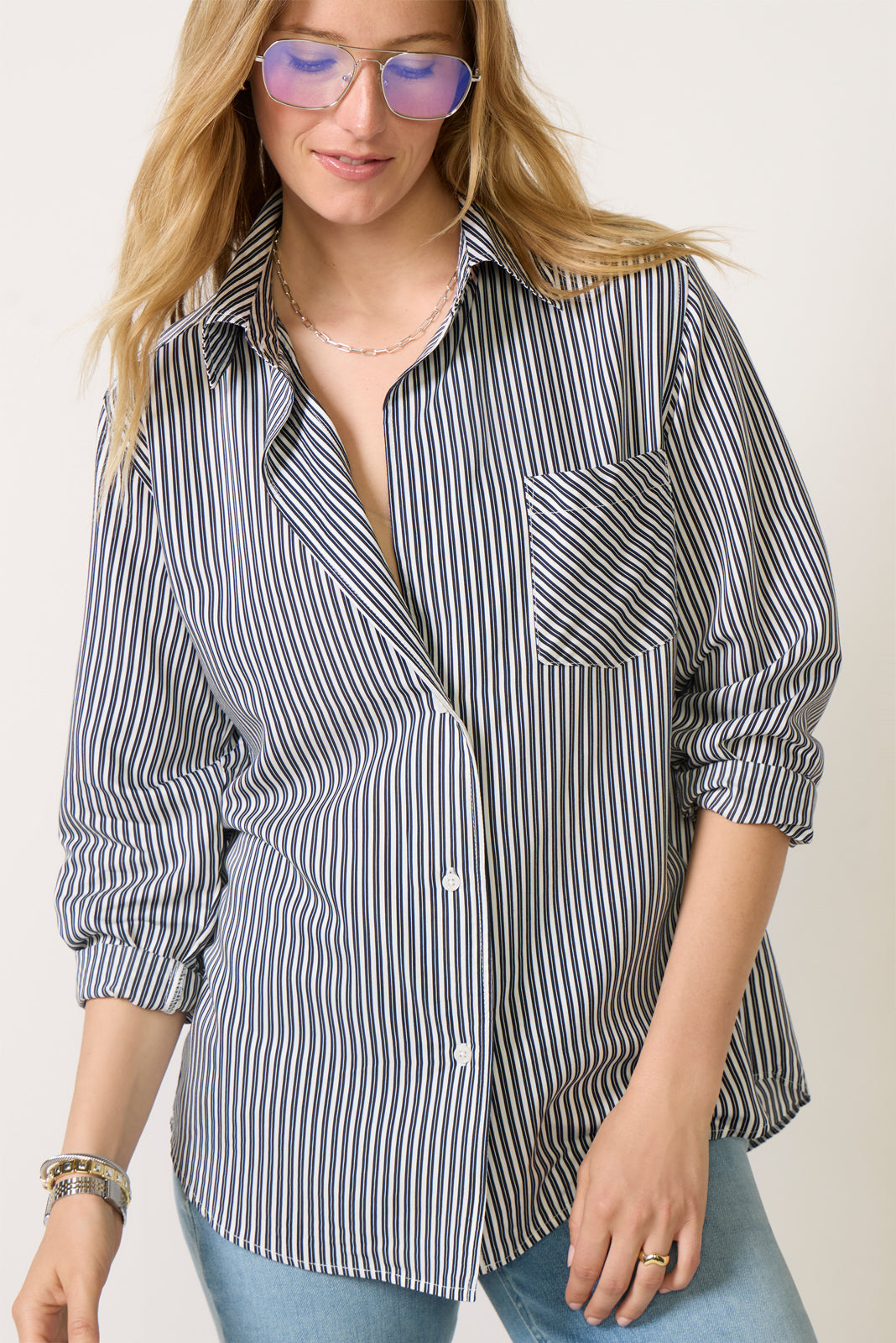 Z SUPPLY Women's Allie Stripe Shirt, Size Medium, White, Cotton