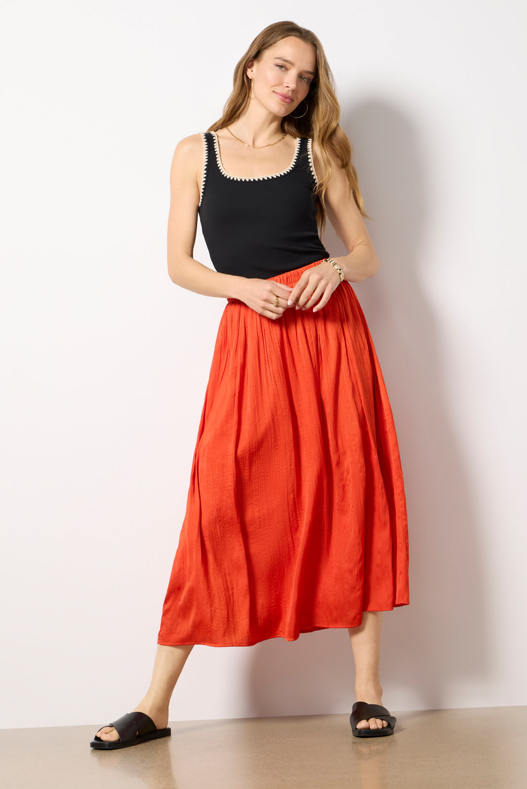 Z Supply Women's Claire Satin Midi Skirt, Size Medium, Red