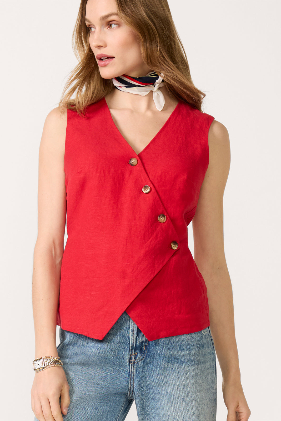 EVEREVE Women's Ridley Linen Vest Top, Size Small, Red