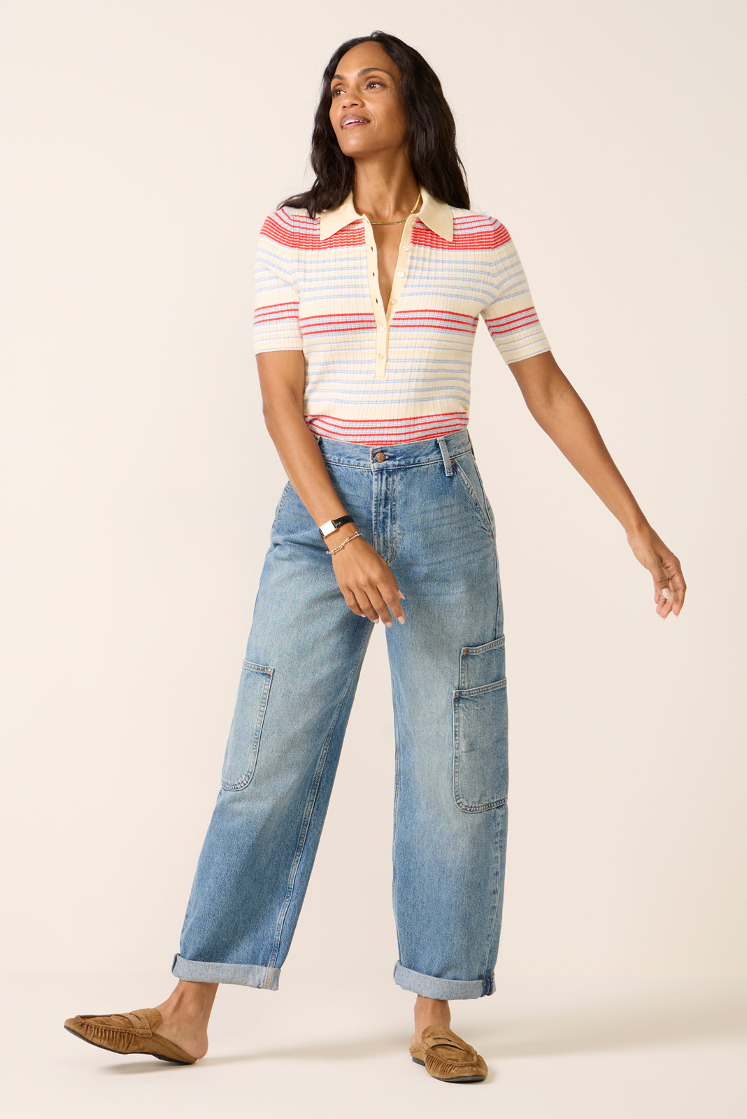 Giselle Textured Striped Polo