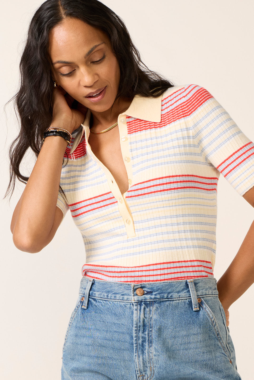 Giselle Textured Striped Polo