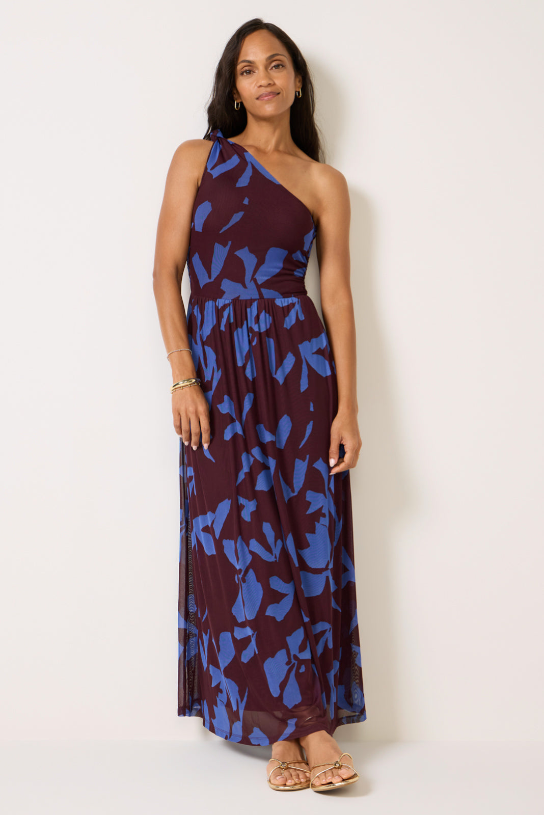 EVEREVE Women's Ada One Shoulder Maxi Dress, Size Large, Brown EVEREVE Women's Ada One Shoulder Maxi Dress, Size Large, Brown