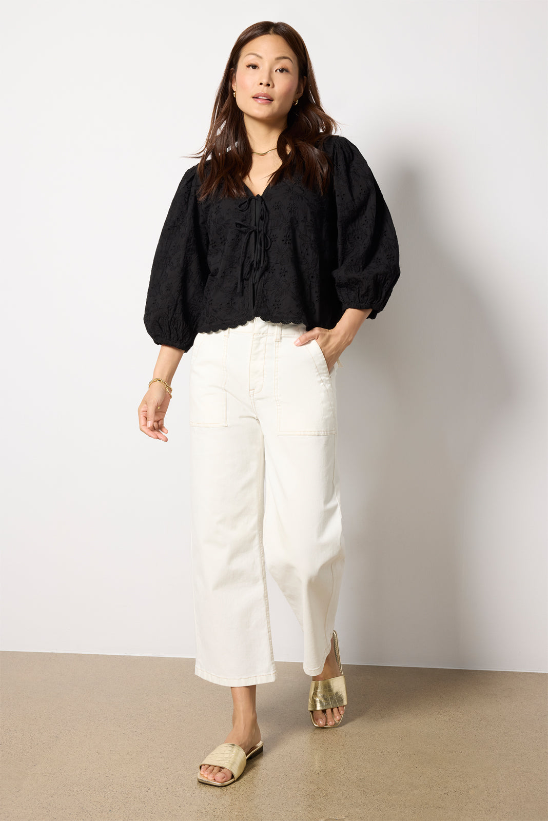 Sophia Contrast Stitch Wide Leg Pant