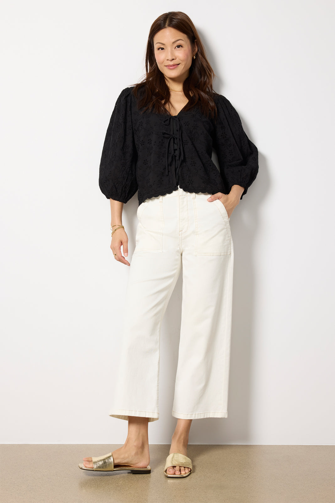 Sophia Contrast Stitch Wide Leg Pant