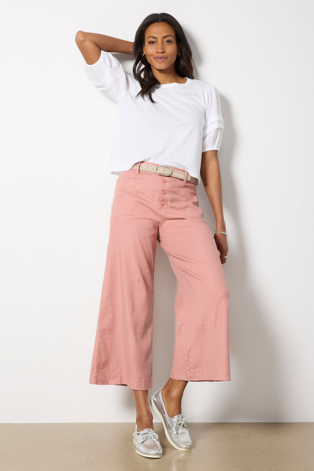 Joelle Stretch Linen Cropped Wide Leg
