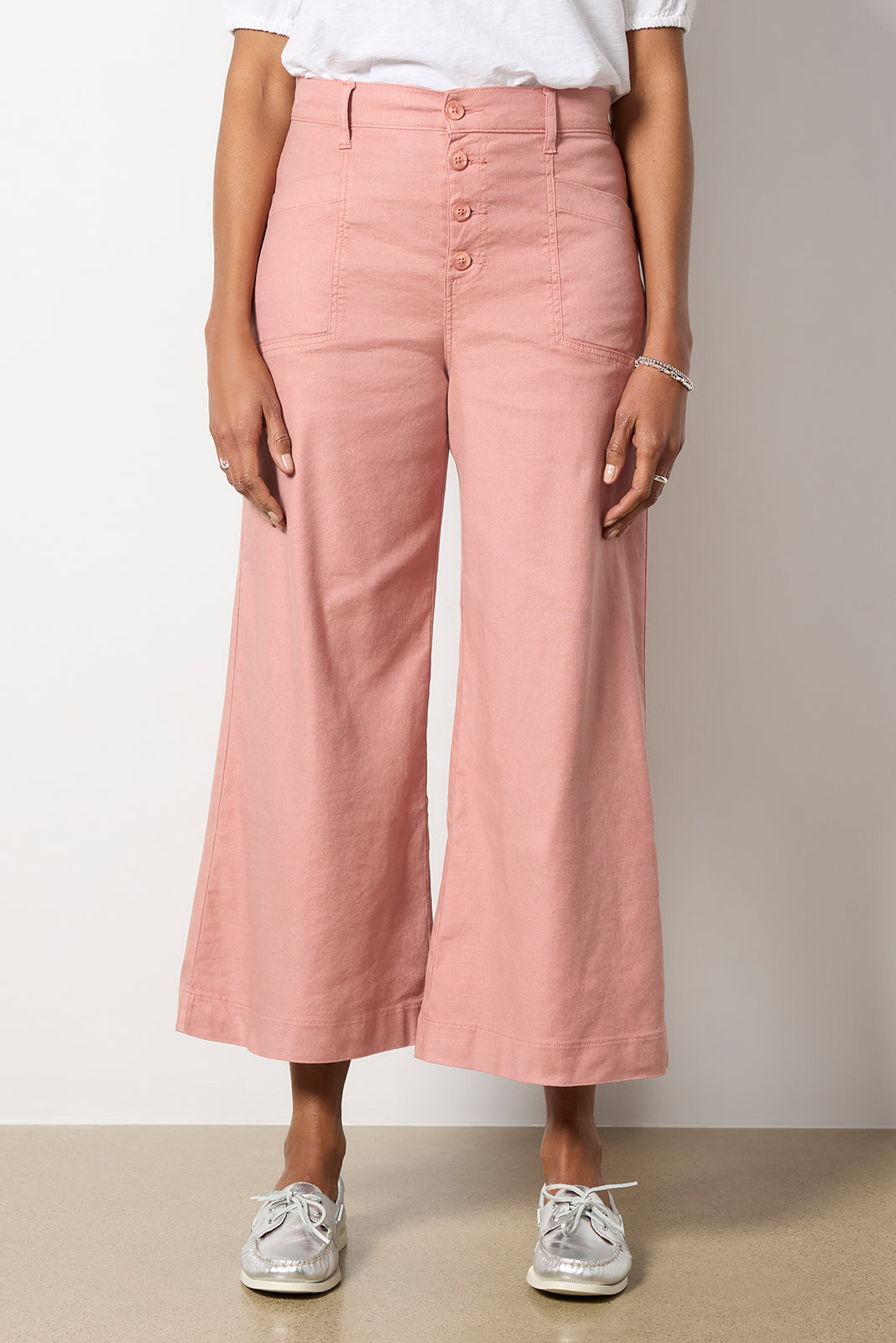 Joelle Stretch Linen Cropped Wide Leg