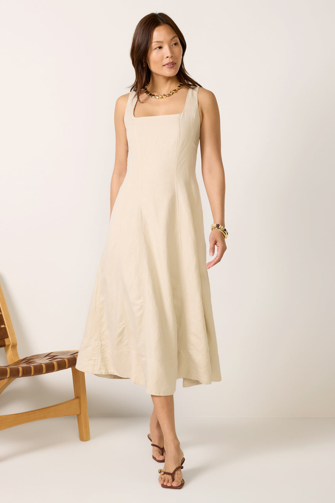 EVEREVE Women's Kaiden Linen Seamed Midi Dress, Size XS, Taupe EVEREVE Women's Kaiden Linen Seamed Midi Dress, Size XS, Taupe
