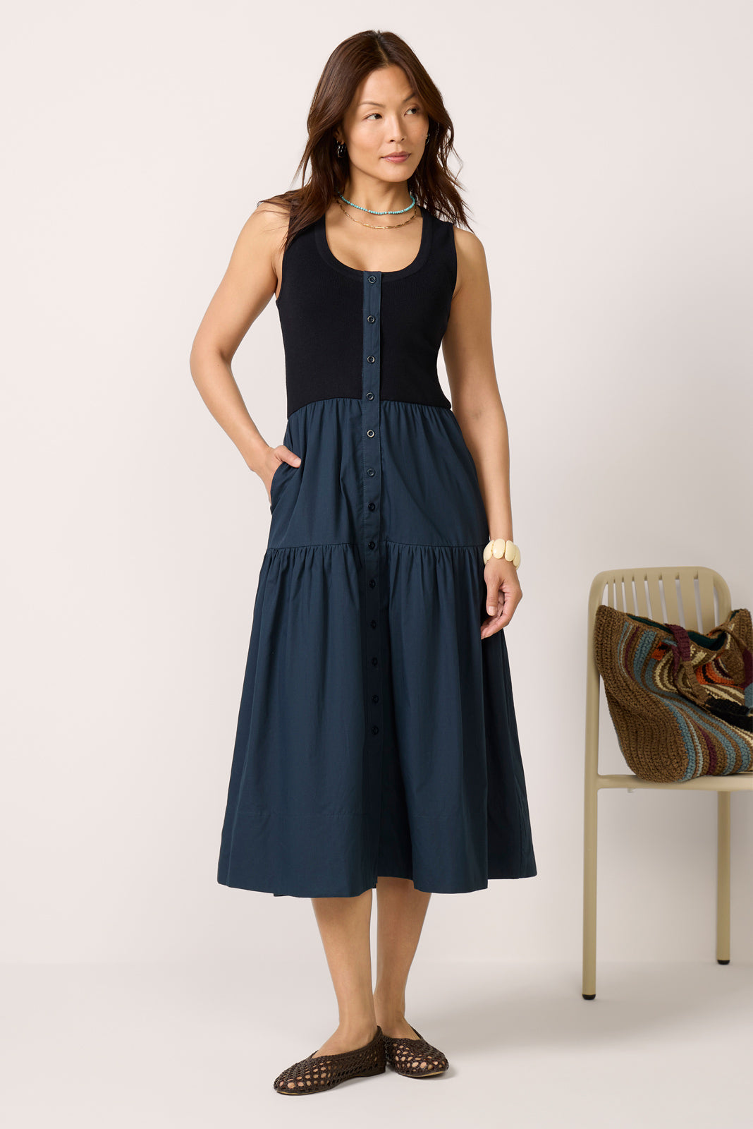 knee length dresses for ladies Double Strap Back One Shoulder Crepe Midi Dress Missy / 14 / Ivory