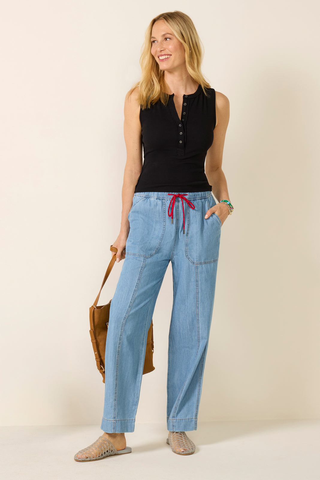 Soft Denim Pull On Taper Pant
