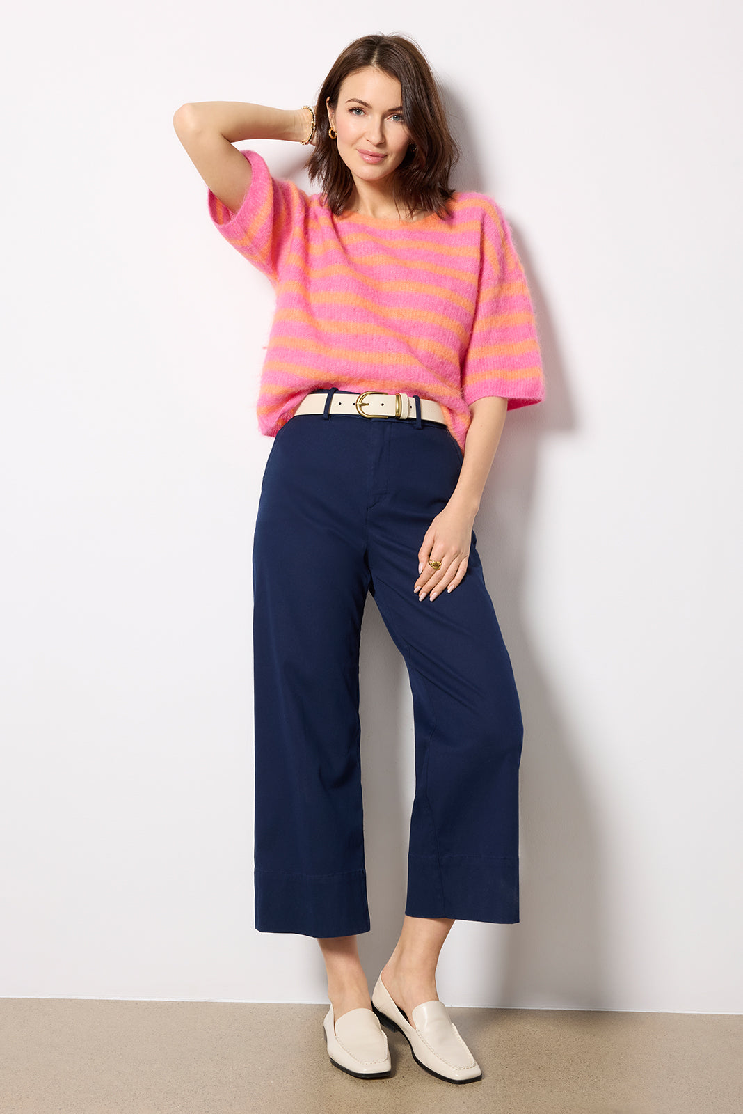 Stretch Twill Cropped Wide Leg