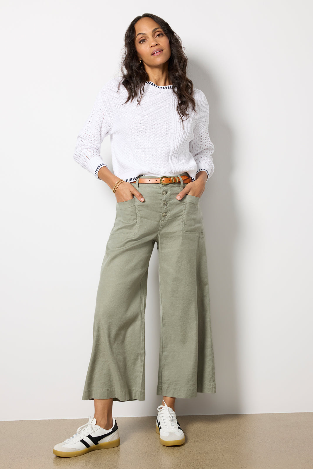 Joelle Stretch Linen Cropped Wide Leg