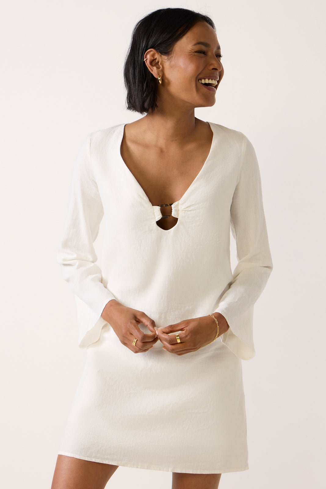 white v neck mini dress Z SUPPLY Women's Echo Mini Dress, White