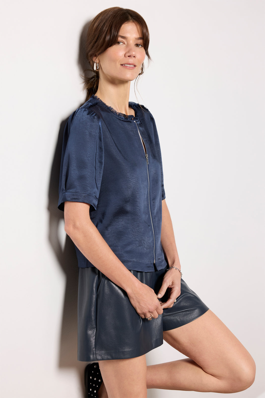 Tilly Satin Zip Up Top