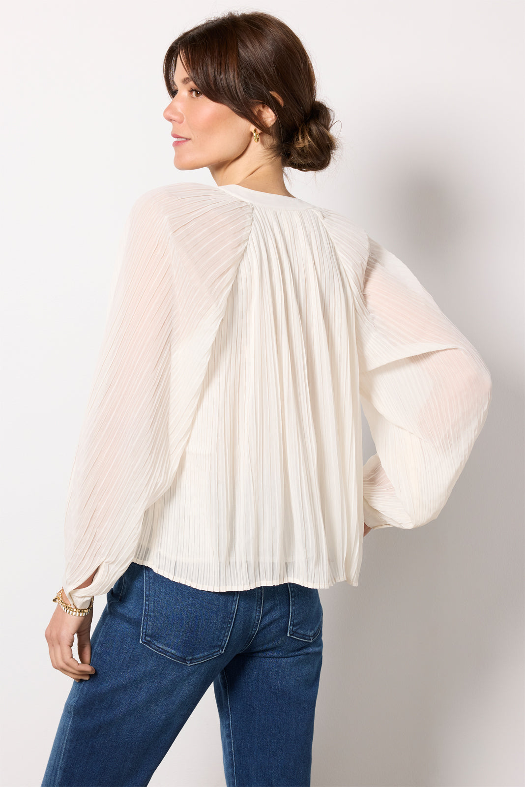 Long Sleeve Pleated Blouse