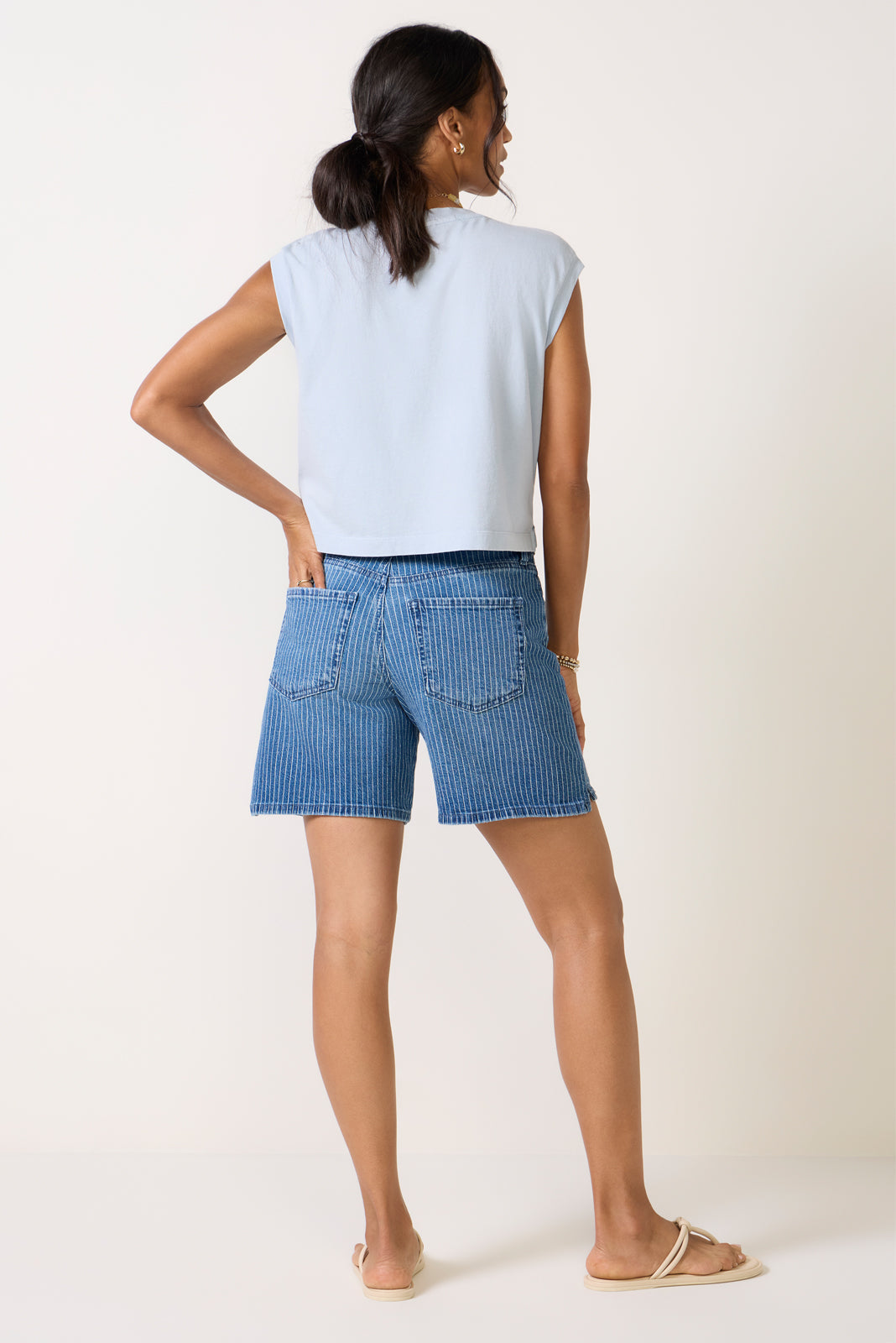 Striped Holly Drawstring Denim Short