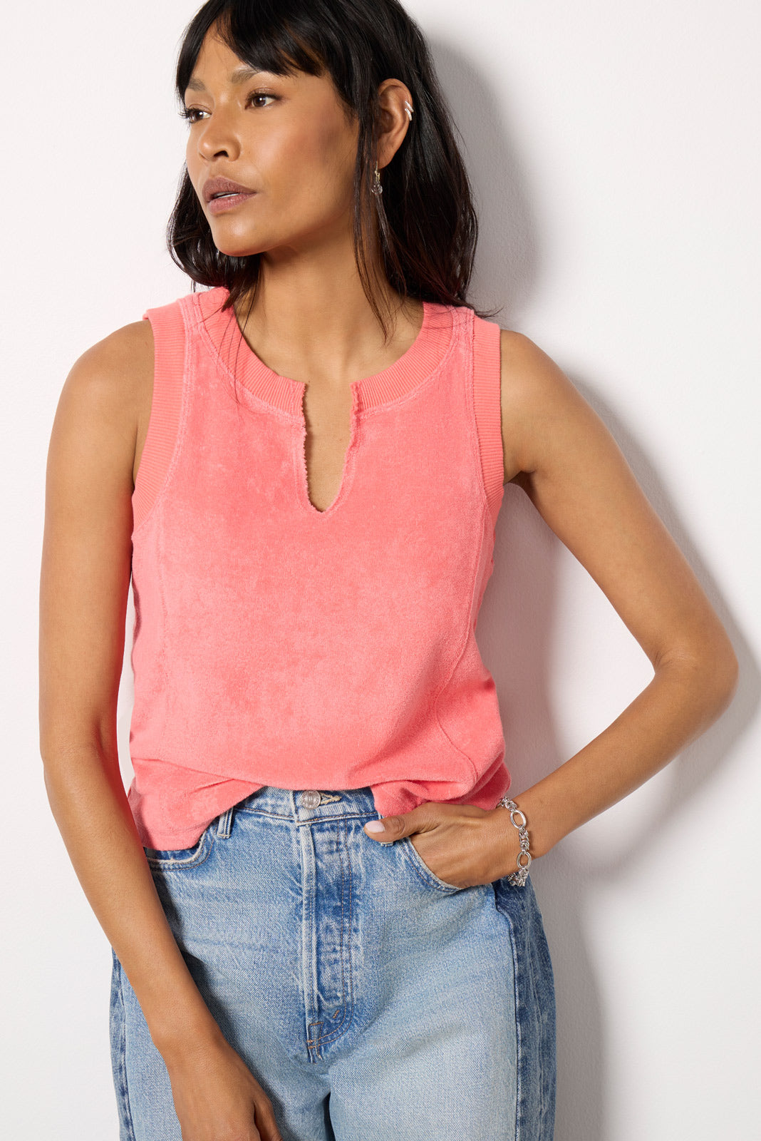Split Neck Terry Tank