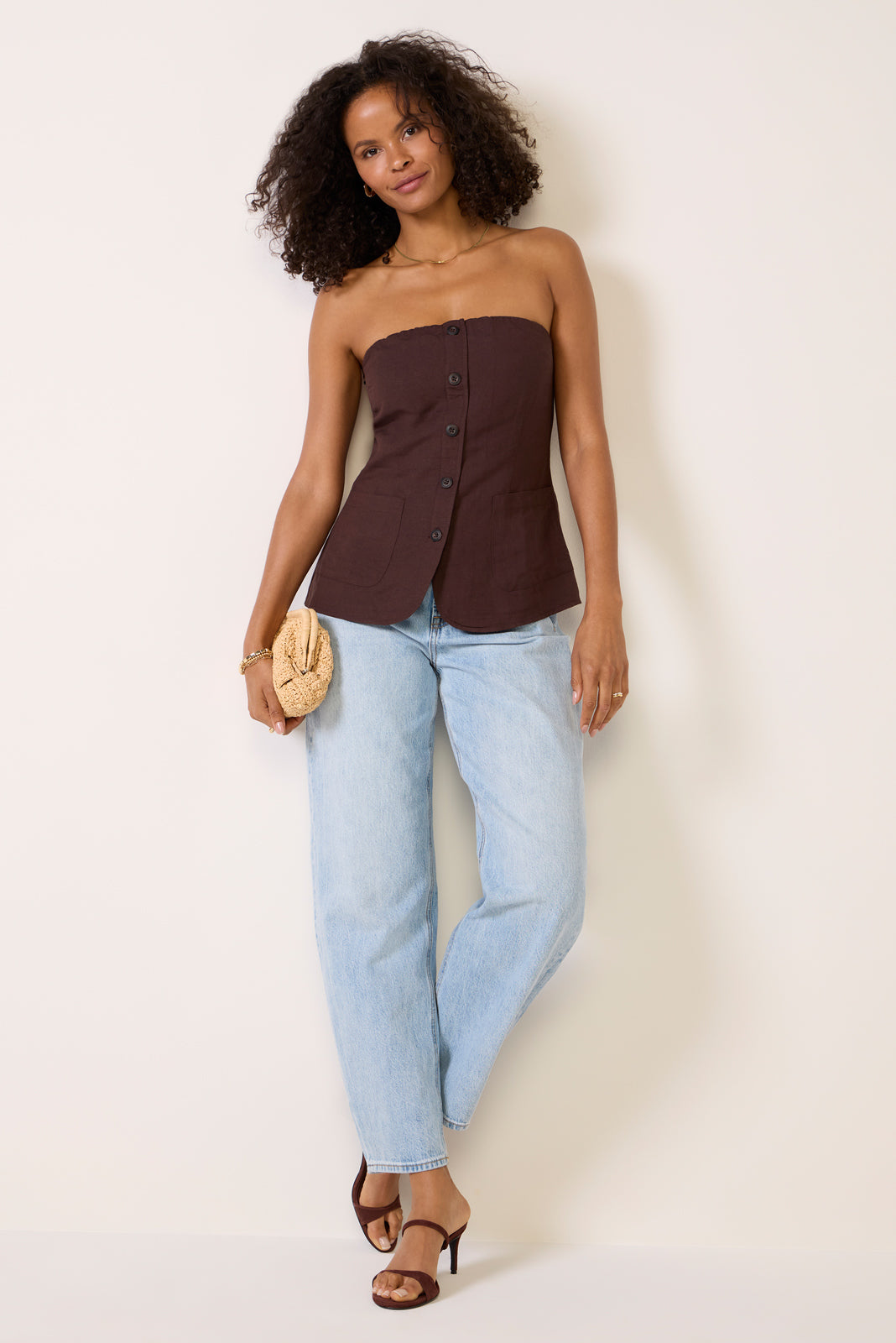 Kai Strapless Button Front Top