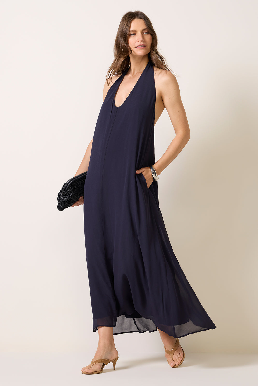 flowy halter dress FLOWY HALTER DRESS - Navy blue