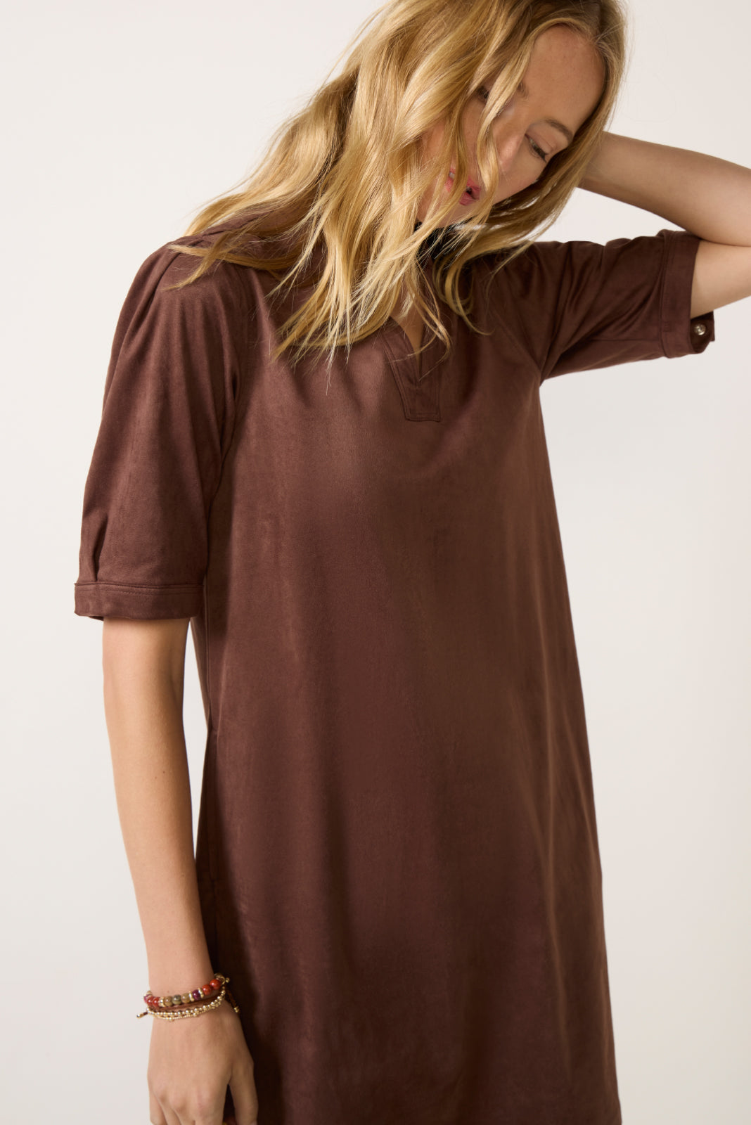 MELISSA NEPTON Women's Roseli Faux Suede Mini Dress, Size Small, Chocolate Brown, Cotton