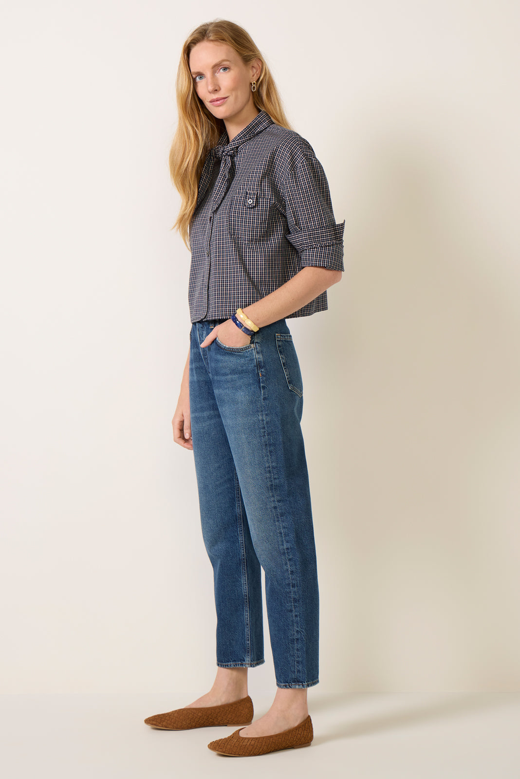 Honey Boxy Tie Neck Button Down