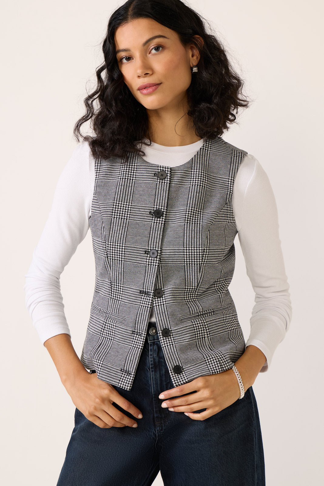 Caroline Plaid Ponte Vest